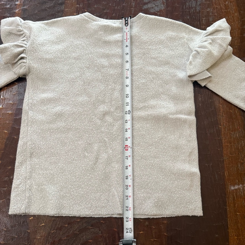 Zara Light Gray Long Sleeve Top with Ruffle Detail - Picture 11 of 12